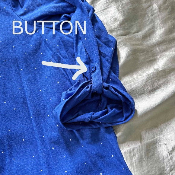 FUNNEL NECK TOP, BLUE WITH DOTS, SIZE 4X, DRAWSTRING NECK, SHIRT TAIL HEM, COTTO - Picture 14 of 14